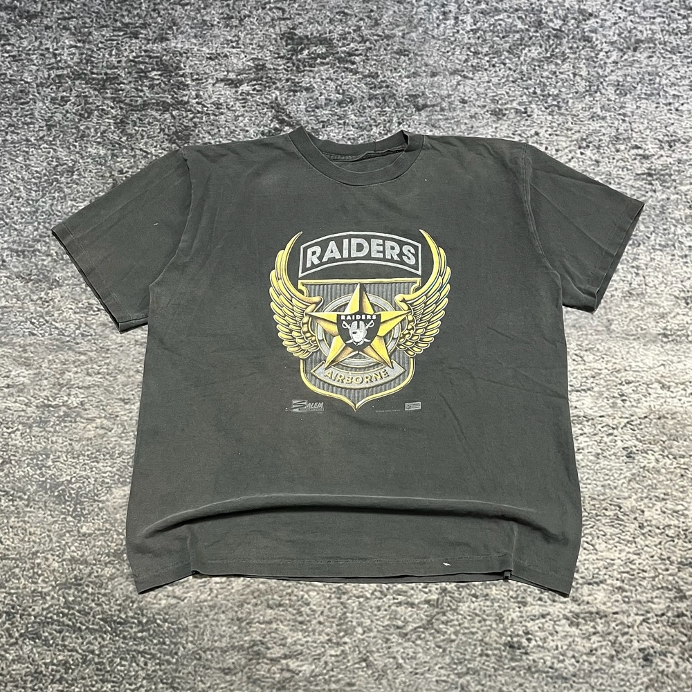 Vintage 90s Los Angeles Raiders Airborne T Shirt Salem‎ Sportswear Mens XL Black